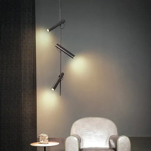Modern black adjustable led pendant chandelier with cylindrical arms hanging from ceiling for kitchen lighting decorbites black adjustable