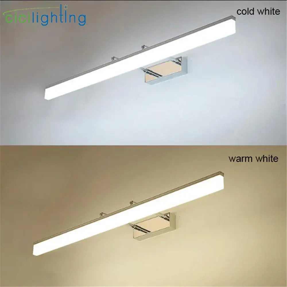 Modern black adjustable led vanity lights with chrome finish and dual cold white or warm white lighting options for bathroom use
