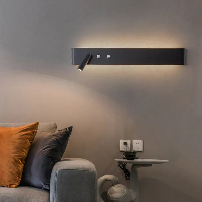 Modern black adjustable led wall lamp with a sleek rectangular design and spotlight for bedroom reading decorbites adjustable led