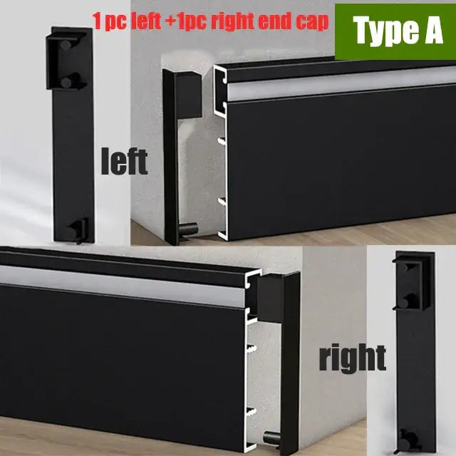 Black metal sliding door track end caps type a for modern black aluminium led profile recessed skirting decorbites