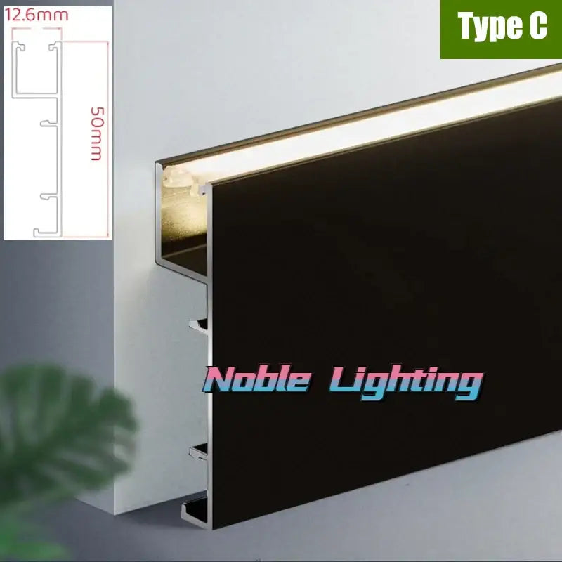 Modern black aluminium led profile recessed skirting with integrated type c led light strip for living room decorbites design