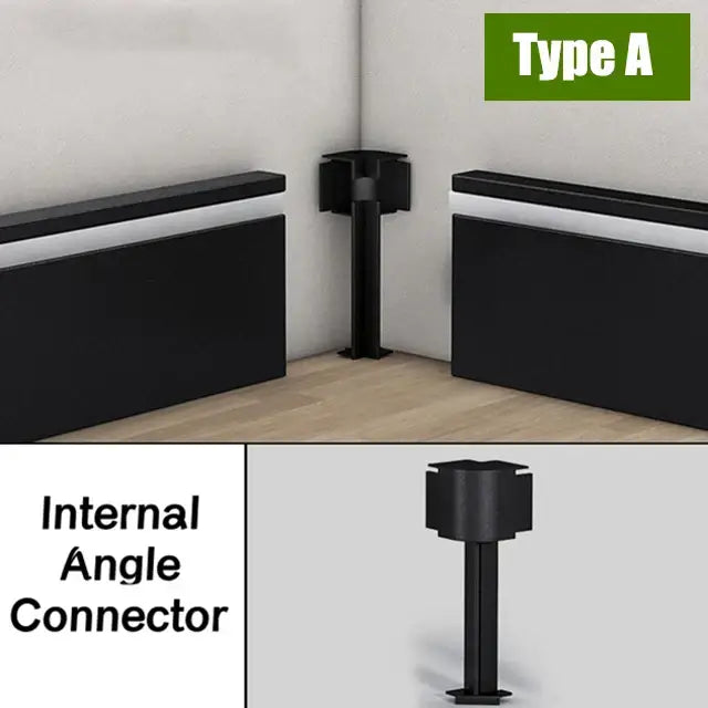 Black metal internal angle connector for decorbites black aluminium led profile recessed skirting corner installations