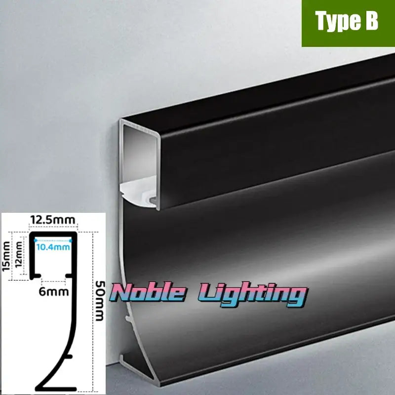 Modern black aluminium led profile recessed skirting with 50mm black aluminum led light strip channel type b decorbites black aluminium