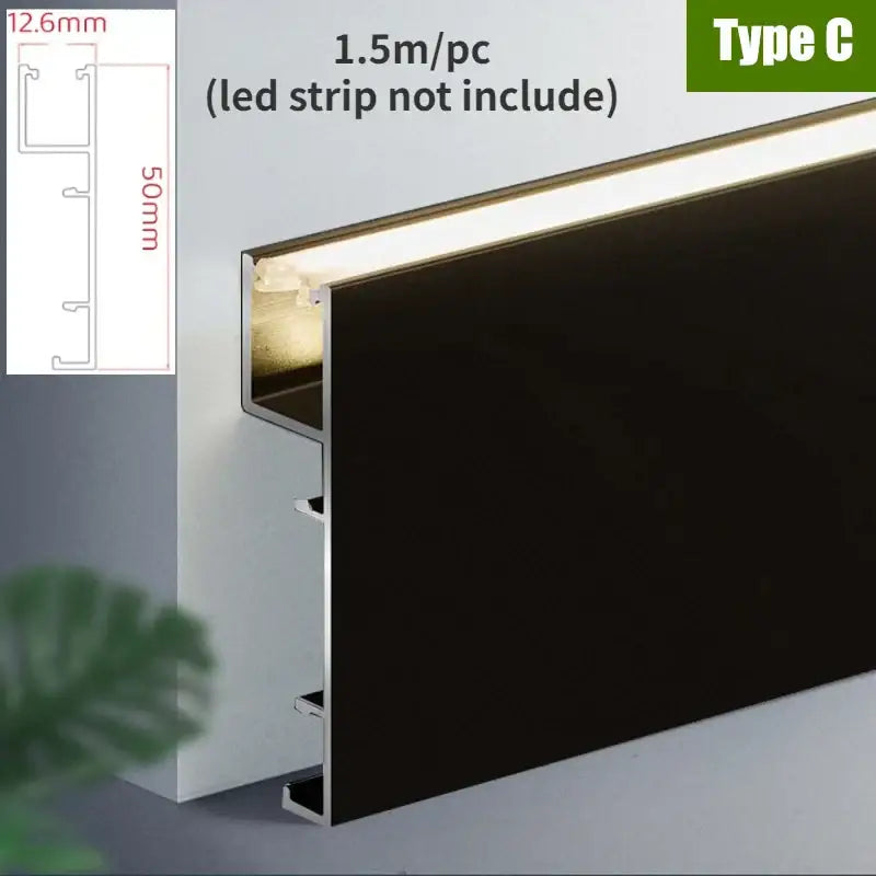 Modern black aluminium led profile recessed skirting with sleek design and integrated mounting slots by decorbites black aluminium
