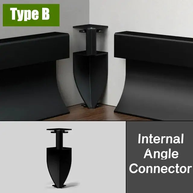 Black metal internal angle connector with sleek design for decorbites black aluminium led profile recessed skirting
