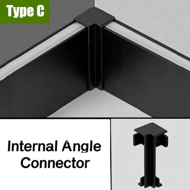 Black plastic internal angle connector for corner joints in modern black aluminium led profile recessed skirting by decorbites