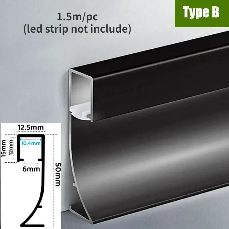 Black aluminum led strip light housing type b model for recessed skirting by decorbites black aluminium