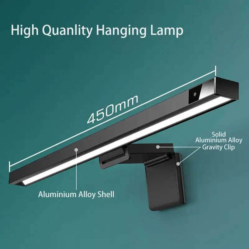 Modern black aluminium monitor light bar 450mm length sleek hanging lamp for office eye care lighting
