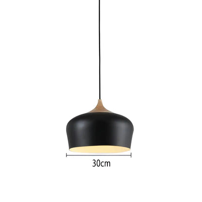 Modern black aluminium pendant light with matte finish and wooden accent 30cm diameter for dining room decorbites black aluminium