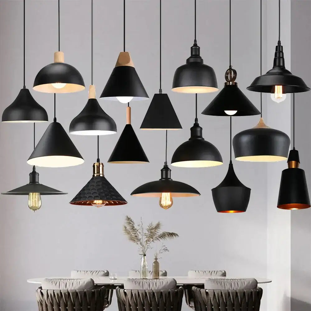 Modern black aluminium pendant light with matte finishes and wooden or brass accents for dining room decorbites decor