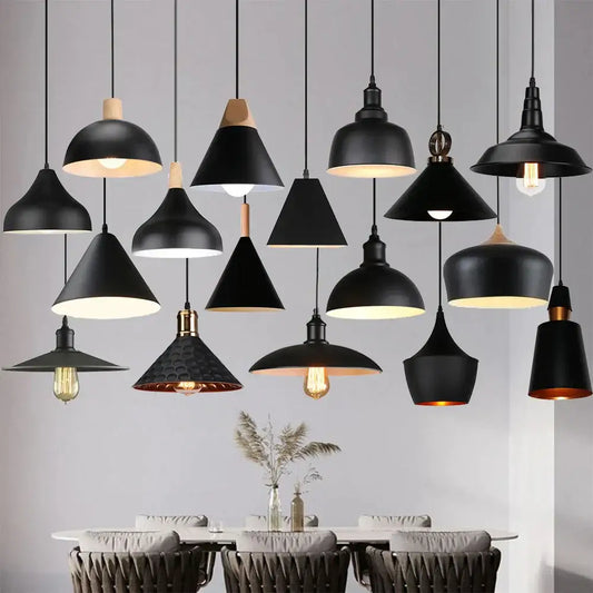 Modern black aluminium pendant light with matte finishes and wooden or brass accents for dining room decorbites decor