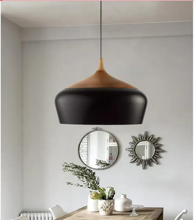 Modern black aluminium pendant light with wood tones for dining room decor featuring decorbites black aluminium design