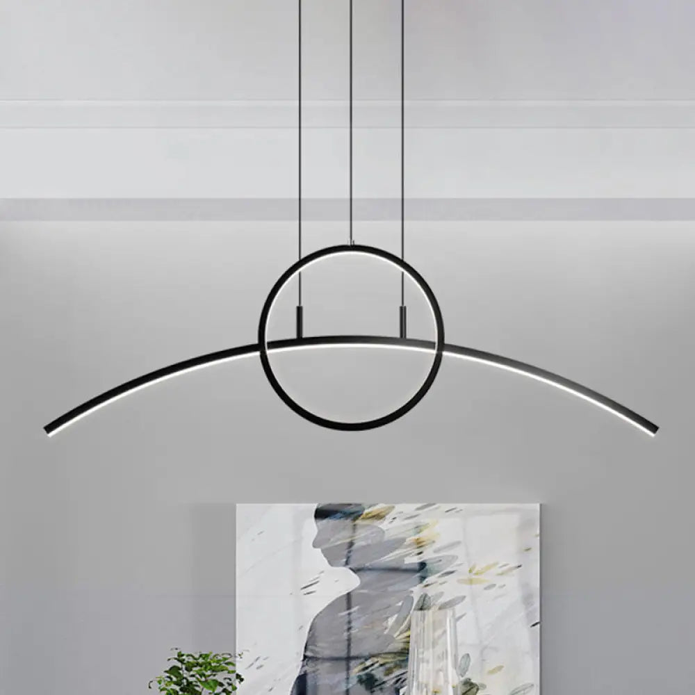 Modern Black Aluminum Arch Chandelier: LED Island Lamp with Ringed Design