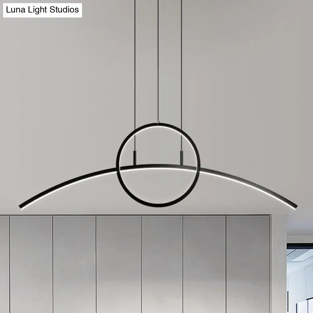 Modern Black Aluminum Arch Chandelier: LED Island Lamp with Ringed Design