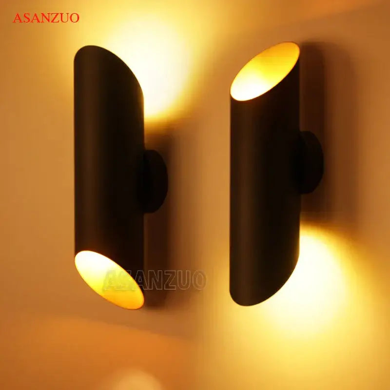 Modern black aluminum tube wall lamp with dual led sconces and warm yellow light for bedroom decorbites black aluminum