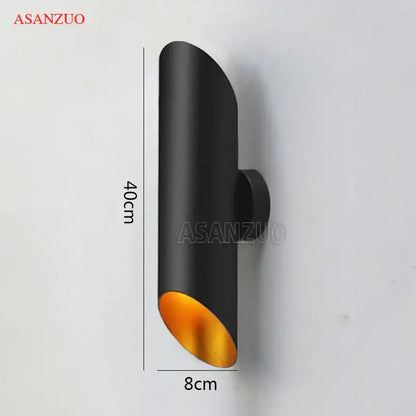 Modern black aluminum tube wall lamp with dual led sconce in sleek black and gold design for bedroom decorbites black aluminum