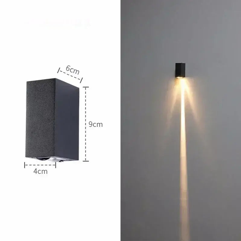 Modern black aluminum waterproof porch spot wall lamp with textured finish and 9cm height for living room