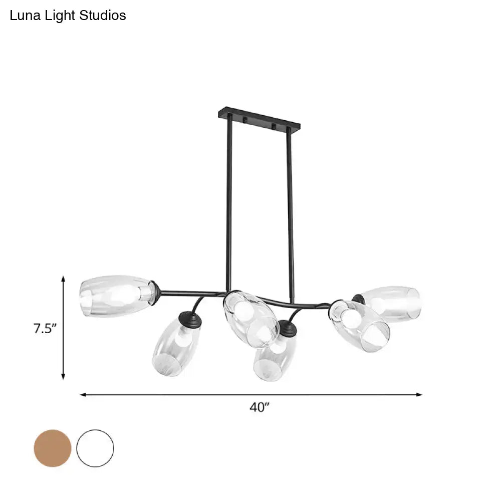 DecorBites modern black metal island pendant light with clear glass shades and six bulbs ceiling fixture