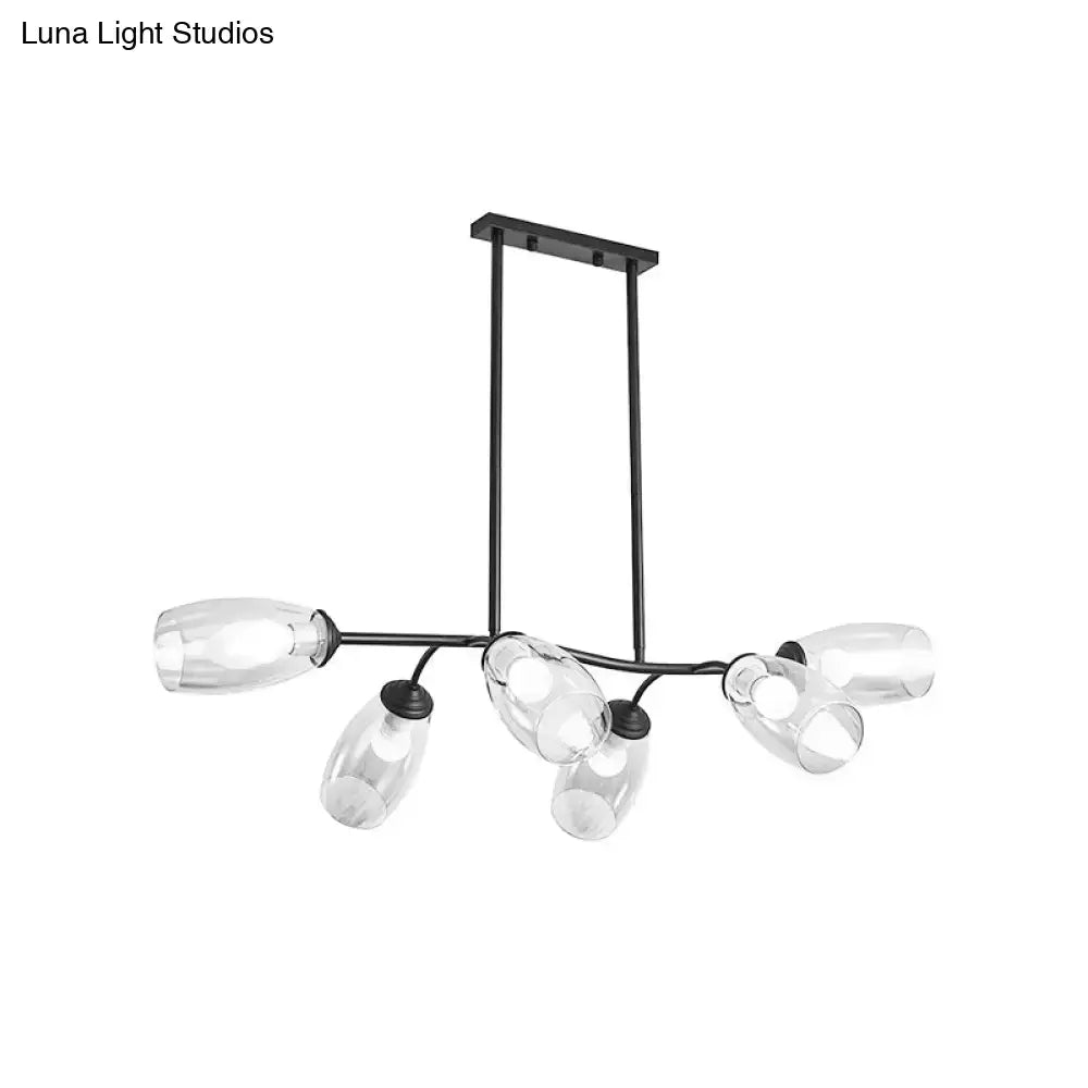 Decorbites modern island pendant light with black metal frame and five clear glass shades for kitchen island lighting