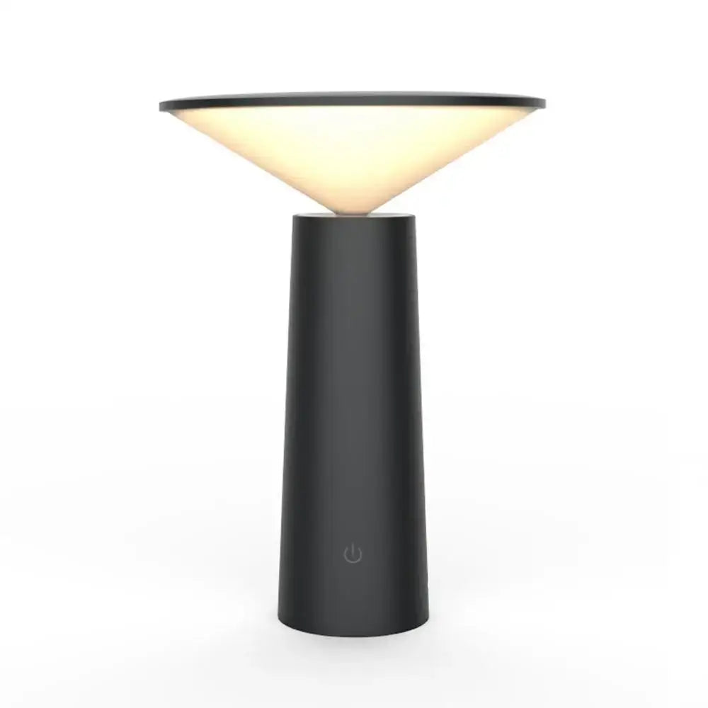 Modern black and beige led usb desk lamp with touch sensor and conical light diffuser for bedroom use
