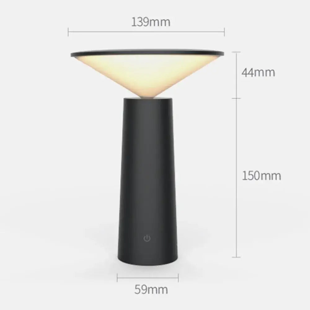 Modern black and beige led usb desk lamp with touch sensor featuring a cylindrical base and conical light diffuser