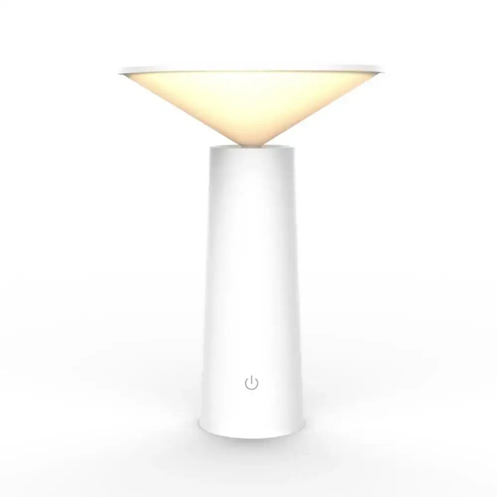 Modern black and beige led usb desk lamp with touch sensor featuring a white cone-shaped shade and warm diffused glow