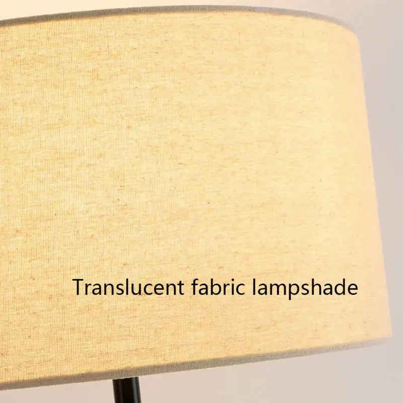 Modern black and beige led vertical floor lamp with beige translucent fabric lampshade featuring woven texture for living room