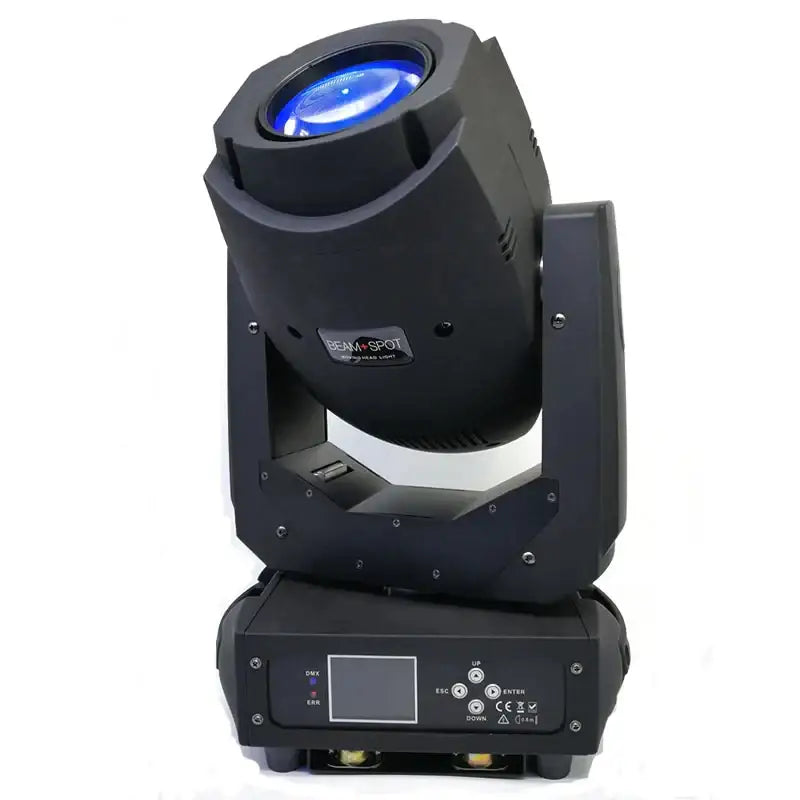 Modern black and blue 200w led moving head light with blue illuminated lens and control panel for party room use