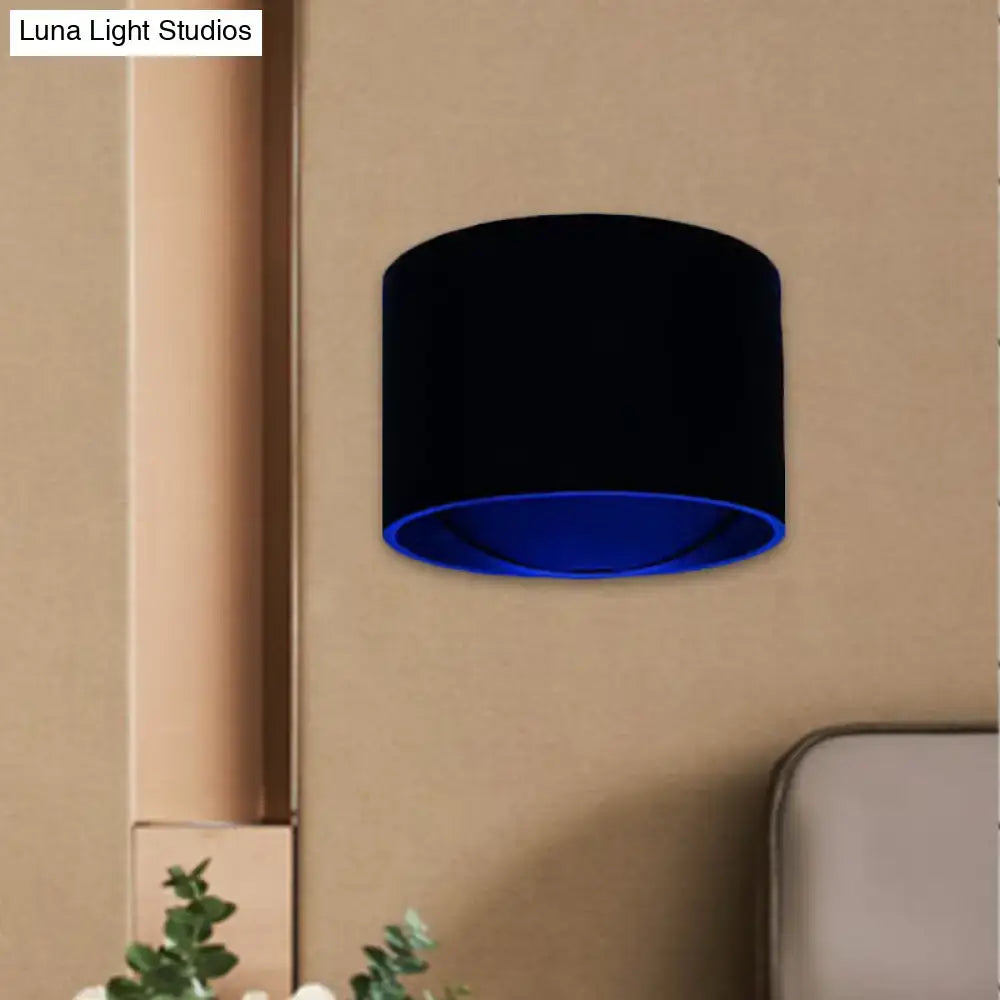 Modern black and blue velvet circle wall lamp with vibrant blue inner lining for bedroom wall light kit