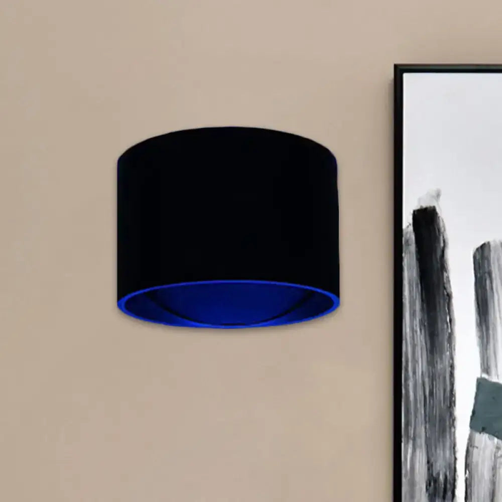 Modern black and blue velvet circle wall light with vibrant blue inner lining for bedroom wall light kit