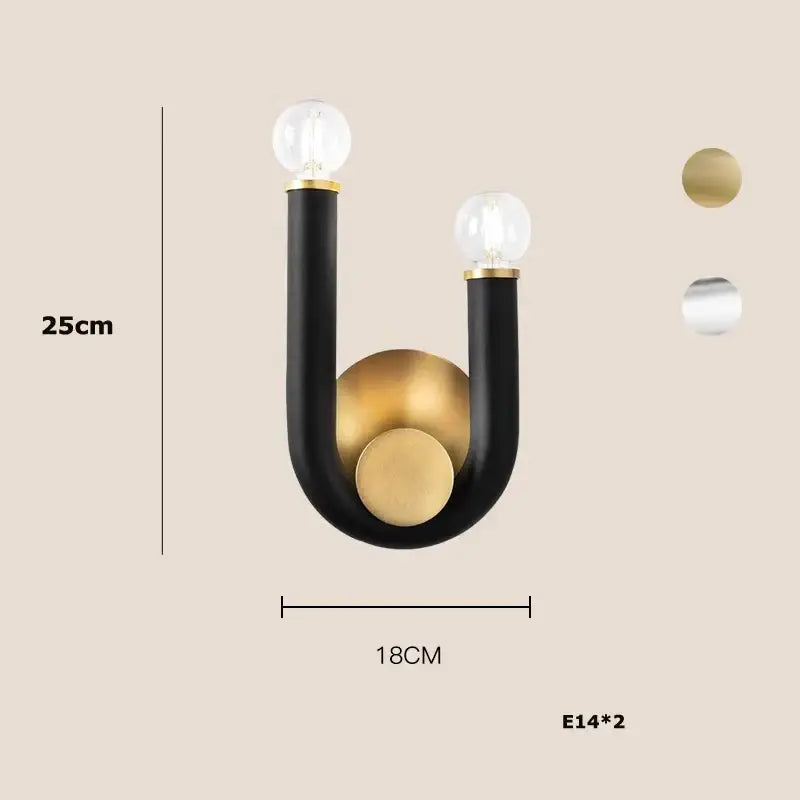 Modern black and brass aluminum tube dimmable chandelier with two clear glass globe bulbs in black aluminum tube design