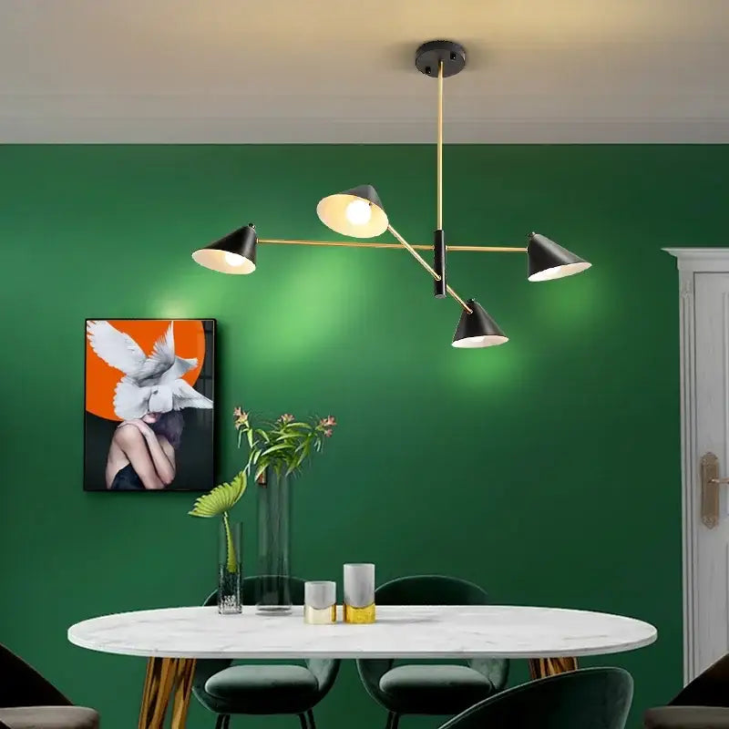Modern black and brass decorbites cone pendant light with five conical shades for dining room pendant light decor