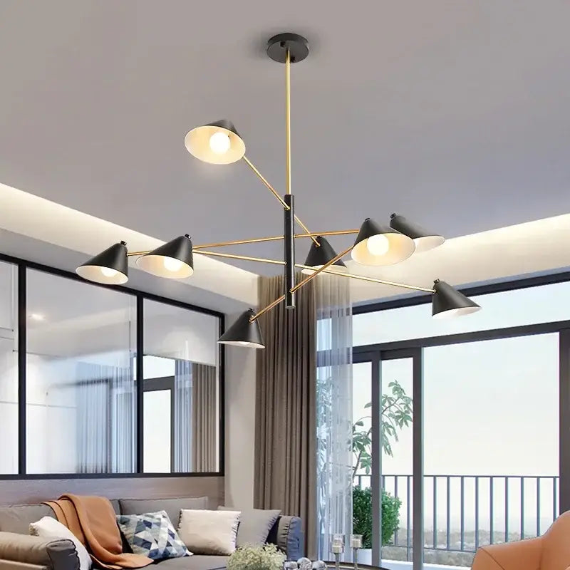 Modern black and brass cone pendant light with multiple conical shades for dining room decorbites cone pendant