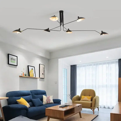 Modern black and brass cone pendant light with five adjustable arms and warm lampshades for dining room decorbites cone pendant