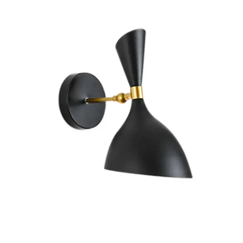 Modern black and brass industrial wall lamp with black matte conical shade and gold-toned accents for living room decorbites black white