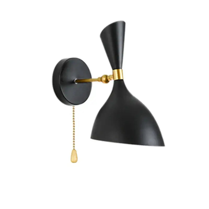 Modern black and brass industrial wall lamps with matte finish and gold-toned chain pull switch for living room decorbites black white