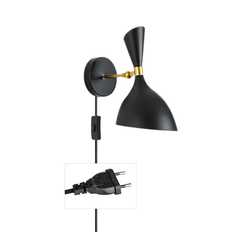 Modern black and brass industrial wall lamps featuring a black matte wall sconce with gold-toned joint and adjustable arm for decorbites black white nordic style