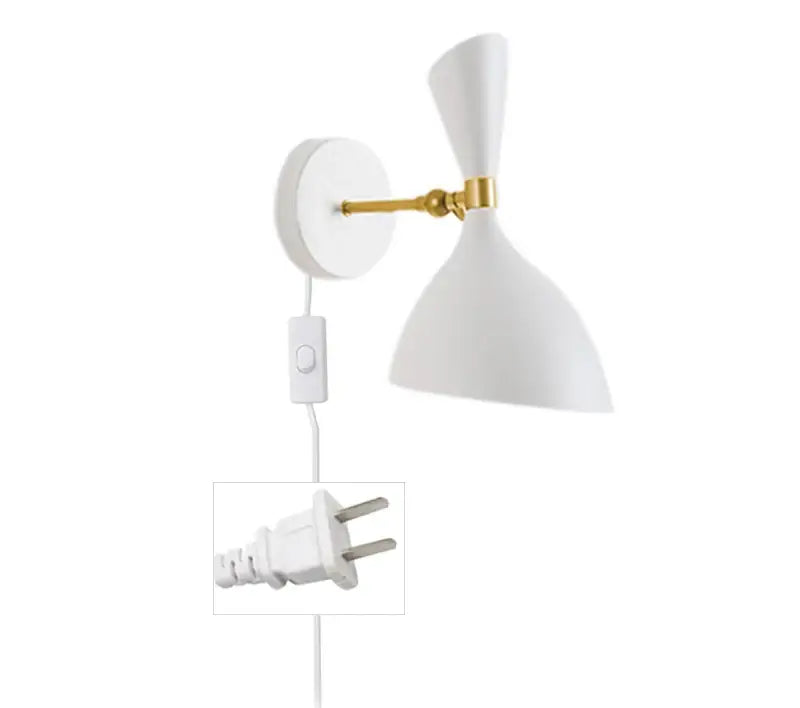 White wall lamp with gold articulated arm and conical shade for modern black white nordic living room decorbites wall lamps