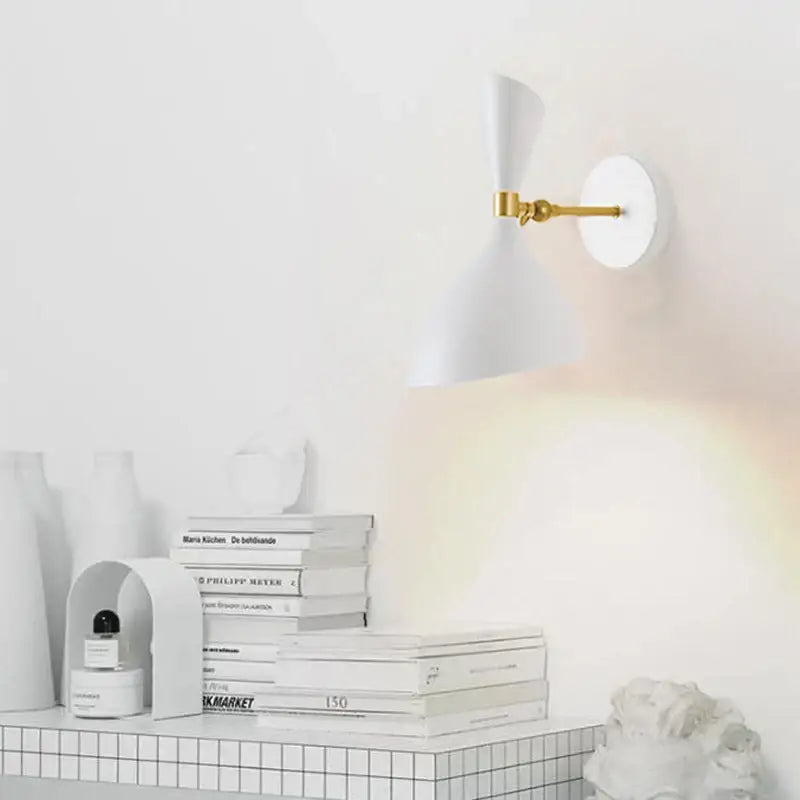 White wall sconce with gold-finished arm and circular base modern black white nordic industrial wall lamps decorbites black white
