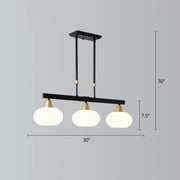 Decorbites minimalist black linear hanging lamp with brass accents and three frosted glass globe shades for dining room island lighting