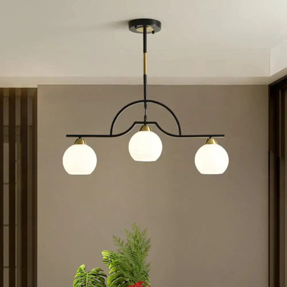 Decorbites™ modern island light fixture black finish pendant lamp with cream clear glass globe lights and brass accents