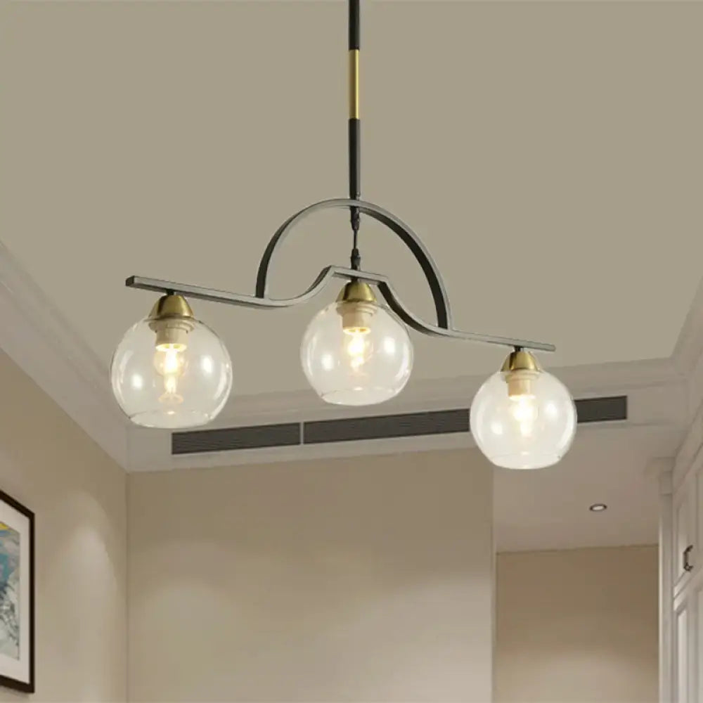 DecorBites modern island light fixture black finish pendant lamp with cream clear glass shades and three globe bulbs