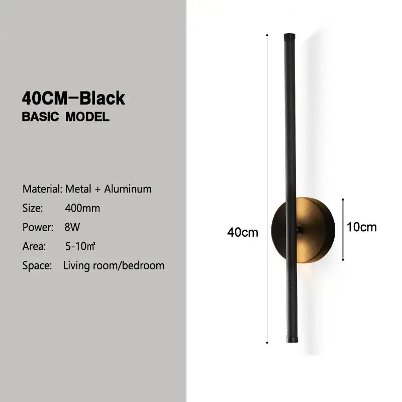 Modern black and brass rotation led wall light with a sleek vertical metal rod for living room wall sconce lighting
