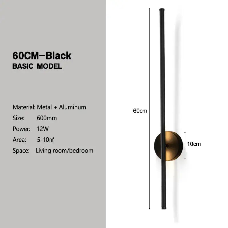 Modern black and brass rotation led wall light with minimalist metal and aluminum rod on circular base for living room