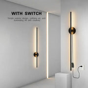 Modern black and brass rotation led wall light with circular base and vertical light strip for living room wall light