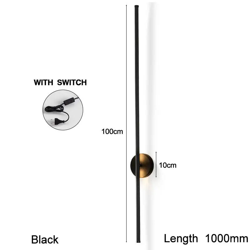 Modern black and brass rotation led wall light with sleek vertical rod and antique brass circular base for living room sconce