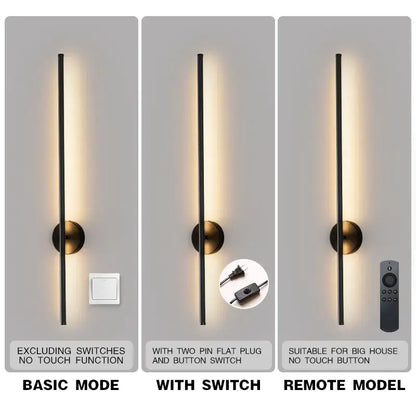Modern black and brass rotation led wall light with sleek vertical bar and warm ambient lighting for living room sconce