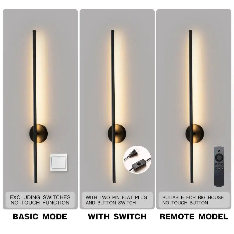 Modern black and brass rotation led wall light with sleek vertical bar and warm ambient lighting for living room sconce