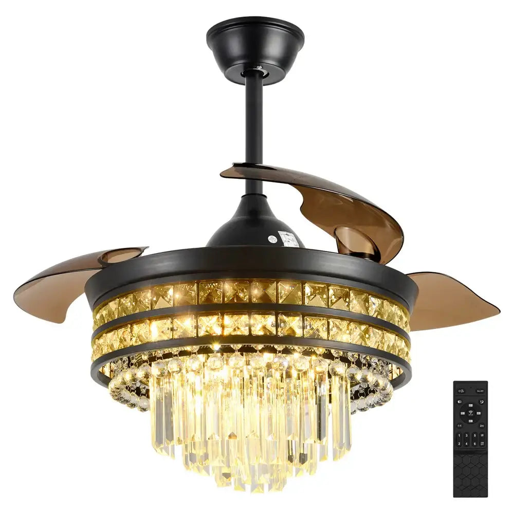 Modern black and bronze ceiling fan with crystal chandelier lights decorbites crystal fandelier for living room decor