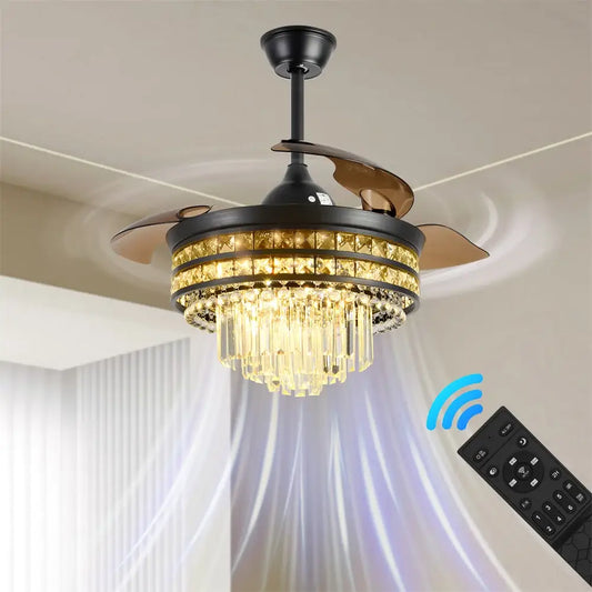 Modern black and bronze crystal fandelier ceiling fan with bronze blades for living room decorbites ceiling fan